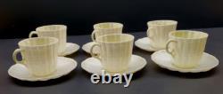 BELLEEK Tridacna Yellow FLAT DEMITASSE CUPS & SAUCERS 5th Mark Set of 6