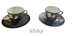 Bareuther Waldsassen set of 2 black demitasse cups and saucers with golden roses