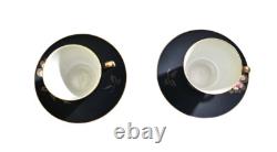 Bareuther Waldsassen set of 2 black demitasse cups and saucers with golden roses
