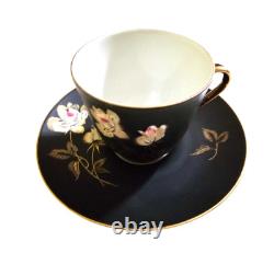 Bareuther Waldsassen set of 2 black demitasse cups and saucers with golden roses