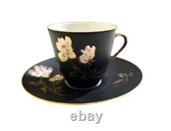 Bareuther Waldsassen set of 2 black demitasse cups and saucers with golden roses