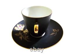 Bareuther Waldsassen set of 2 black demitasse cups and saucers with golden roses