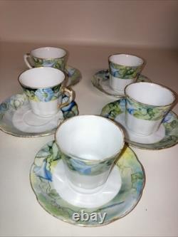Bassett Limoges Austria Set Of 5 Hand-Painted Demitasse Cups & Saucers 1890-1920