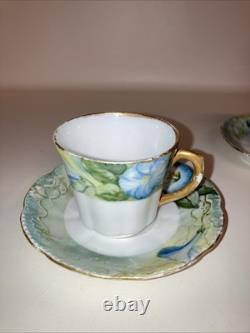 Bassett Limoges Austria Set Of 5 Hand-Painted Demitasse Cups & Saucers 1890-1920