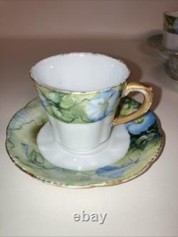 Bassett Limoges Austria Set Of 5 Hand-Painted Demitasse Cups & Saucers 1890-1920