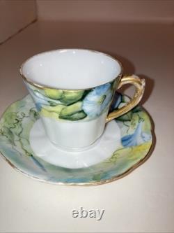 Bassett Limoges Austria Set Of 5 Hand-Painted Demitasse Cups & Saucers 1890-1920