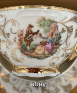 Bavaria Gold Gilded Demitasse Tea Cups & Saucers (Set of 12) Courting Scene