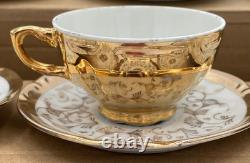 Bavaria Gold Gilded Demitasse Tea Cups & Saucers (Set of 12) Courting Scene