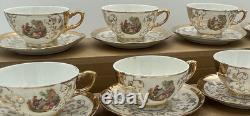 Bavaria Gold Gilded Demitasse Tea Cups & Saucers (Set of 12) Courting Scene