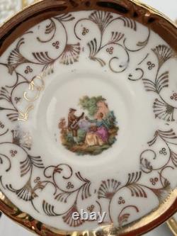 Bavaria Gold Gilded Demitasse Tea Cups & Saucers (Set of 12) Courting Scene