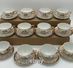 Bavaria Gold Gilded Demitasse Tea Cups & Saucers (Set of 12) Courting Scene
