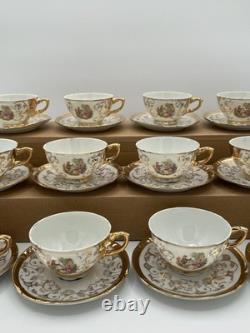 Bavaria Gold Gilded Demitasse Tea Cups & Saucers (Set of 12) Courting Scene
