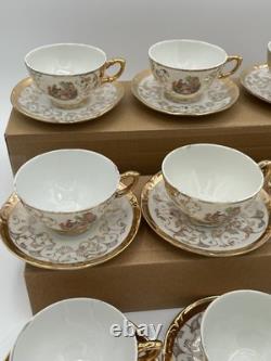 Bavaria Gold Gilded Demitasse Tea Cups & Saucers (Set of 12) Courting Scene