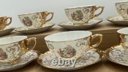 Bavaria Gold Gilded Demitasse Tea Cups & Saucers (Set of 12) Courting Scene