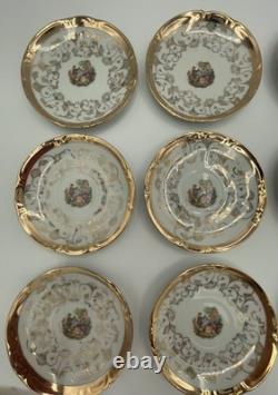 Bavaria Gold Gilded Demitasse Tea Cups & Saucers (Set of 12) Courting Scene