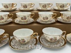 Bavaria Gold Gilded Demitasse Tea Cups & Saucers (Set of 12) Courting Scene