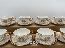Bavaria Gold Gilded Demitasse Tea Cups & Saucers (Set of 12) Courting Scene