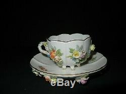 Beautiful 19th Century Encrusted Floral Meissen Demitasse Cup And Saucer