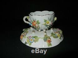 Beautiful 19th Century Encrusted Floral Meissen Demitasse Cup And Saucer