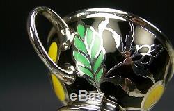 Beautiful Bavaria Silver Overlay Black Yellow Hops Demitasse Cup & Saucer