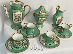 Beautiful Green and Gold Antique Imperial Style Demitasse 13 Piece Set