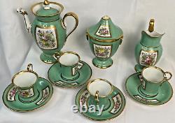 Beautiful Green and Gold Antique Imperial Style Demitasse 13 Piece Set