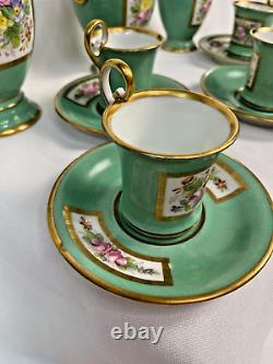 Beautiful Green and Gold Antique Imperial Style Demitasse 13 Piece Set