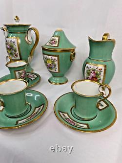 Beautiful Green and Gold Antique Imperial Style Demitasse 13 Piece Set