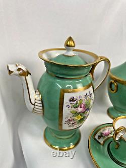 Beautiful Green and Gold Antique Imperial Style Demitasse 13 Piece Set