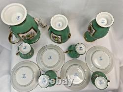 Beautiful Green and Gold Antique Imperial Style Demitasse 13 Piece Set