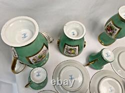 Beautiful Green and Gold Antique Imperial Style Demitasse 13 Piece Set