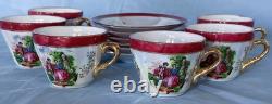 Beautiful, Rare, Vintage Imperial Fine China Cups and Saucers. Set of 6