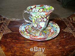 Beautiful Vintage Venetian Millefiore Crazy Quilt Demitasse Cup and Saucer 1950s