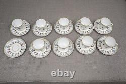 Bernardaud Limoges Chateaubriand Green Set of 9 Demitasse Cups and 10 Saucers