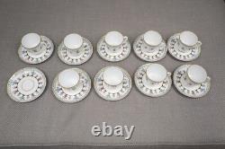 Bernardaud Limoges Chateaubriand Green Set of 9 Demitasse Cups and 10 Saucers