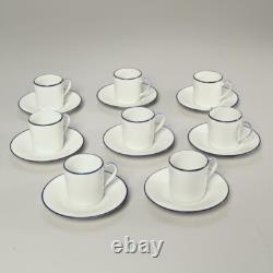 Bernardaud Limoges Pamphyle Blue White Porcelain Demitasse Cups Saucers Set of 8