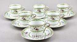 Bernardaud Porcelain Artois Vert Espresso Coffee Demitasse Cups & Saucers X 6