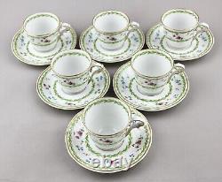 Bernardaud Porcelain Artois Vert Espresso Coffee Demitasse Cups & Saucers X 6