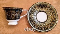 Black Gold Wedgwood Caernarvon Footed Coffee Demitasse Cup & Saucer Set 7 avail