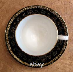 Black Gold Wedgwood Caernarvon Footed Coffee Demitasse Cup & Saucer Set 7 avail