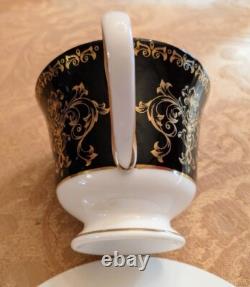 Black Gold Wedgwood Caernarvon Footed Coffee Demitasse Cup & Saucer Set 7 avail