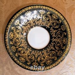 Black Gold Wedgwood Caernarvon Footed Coffee Demitasse Cup & Saucer Set 7 avail