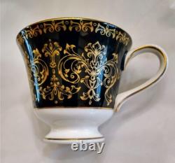 Black Gold Wedgwood Caernarvon Footed Coffee Demitasse Cup & Saucer Set 7 avail