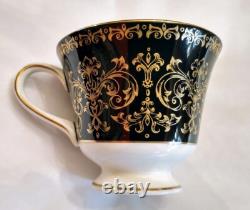 Black Gold Wedgwood Caernarvon Footed Coffee Demitasse Cup & Saucer Set 7 avail