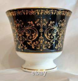Black Gold Wedgwood Caernarvon Footed Coffee Demitasse Cup & Saucer Set 7 avail