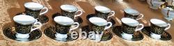 Black Gold Wedgwood Caernarvon Footed Coffee Demitasse Cup & Saucer Set 7 avail