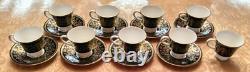 Black Gold Wedgwood Caernarvon Footed Coffee Demitasse Cup & Saucer Set 7 avail