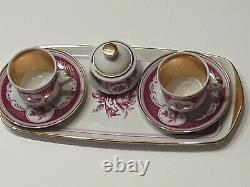 Bohemia Carlsbad Tray, Sugar Bowl & 2 Demitasse Cups And Saucers New