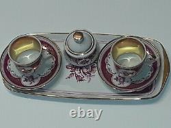 Bohemia Carlsbad Tray, Sugar Bowl & 2 Demitasse Cups And Saucers New