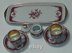 Bohemia Carlsbad Tray, Sugar Bowl & 2 Demitasse Cups And Saucers New